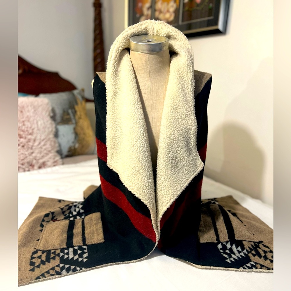 Aztec Print Faux Fur Shearling Asymmetrical Vest